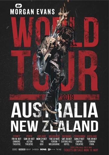 MORGAN EVANS ANNOUNCES AUSTRALIAN DATES FOR WORLD TOUR 2019